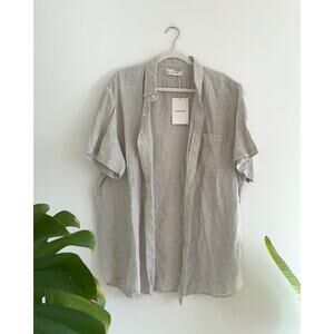 sage green linen everlane gingham button down short sleeve shirt | xxl